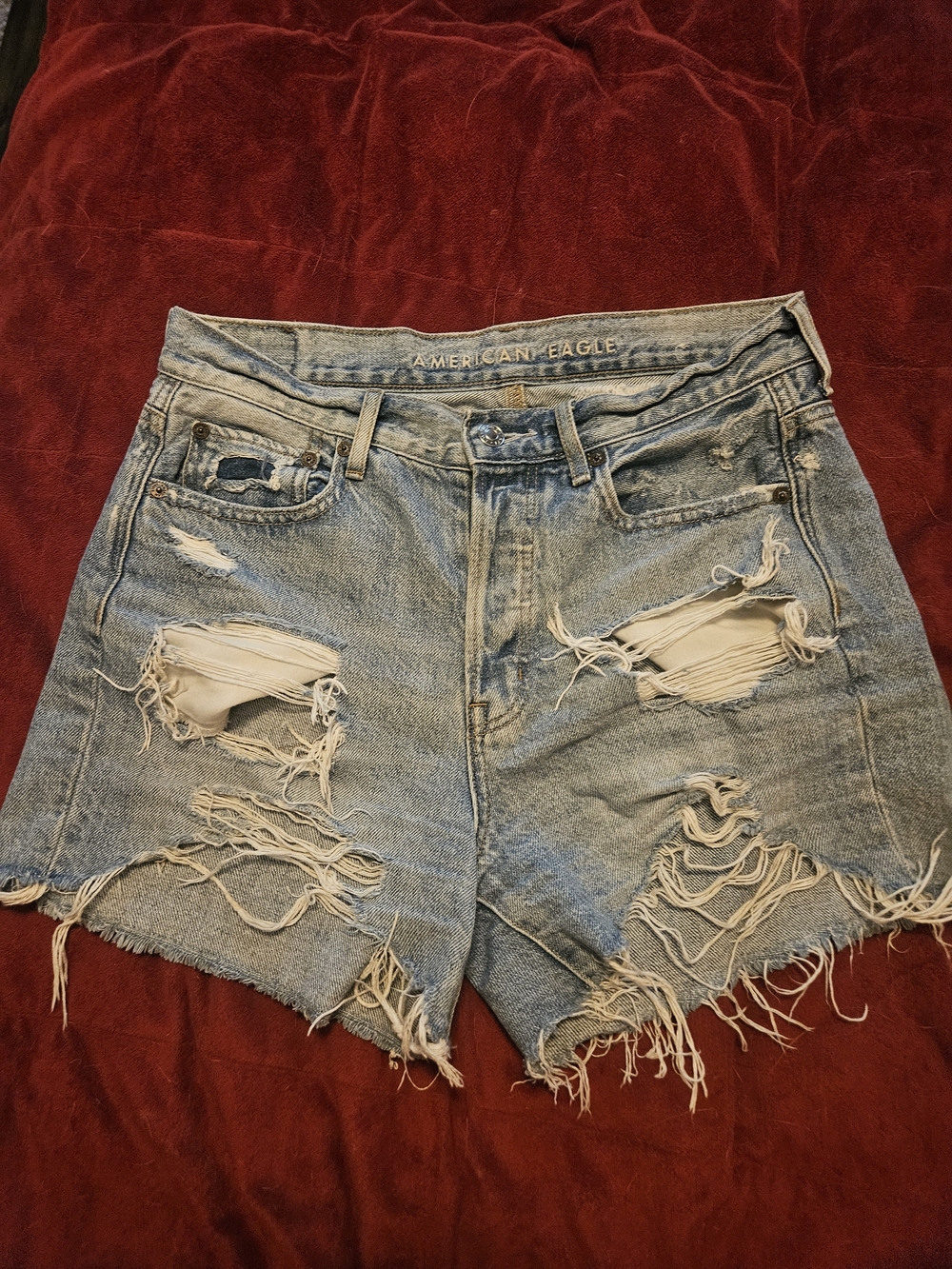 American Eagle Outfitters Light Blue Ripped Denim Shorts